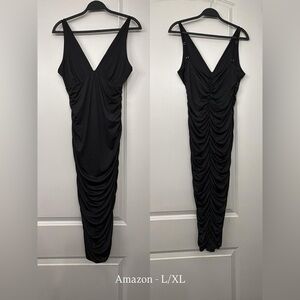 Classic Black Ruched V-Neck Dress